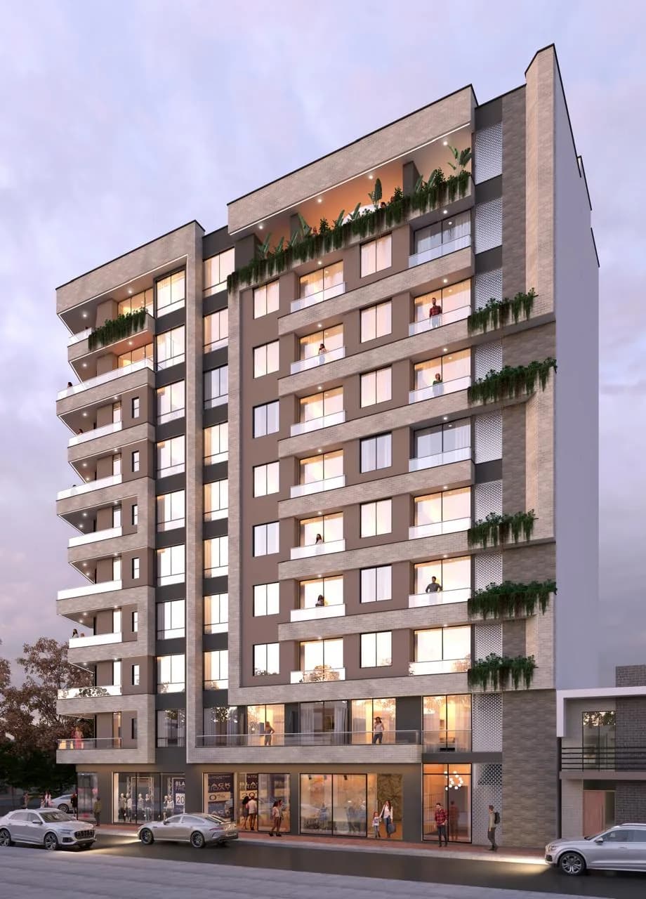 Fachada · Balcones y vegetación